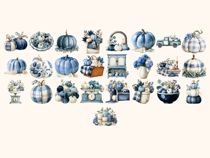 Blue Fall Watercolor Clipart