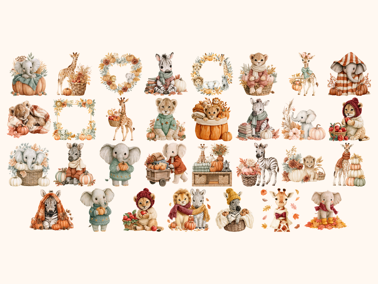 Baby Safari Fall Watercolor Clipart