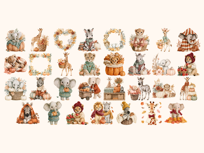 Baby Safari Fall Watercolor Clipart