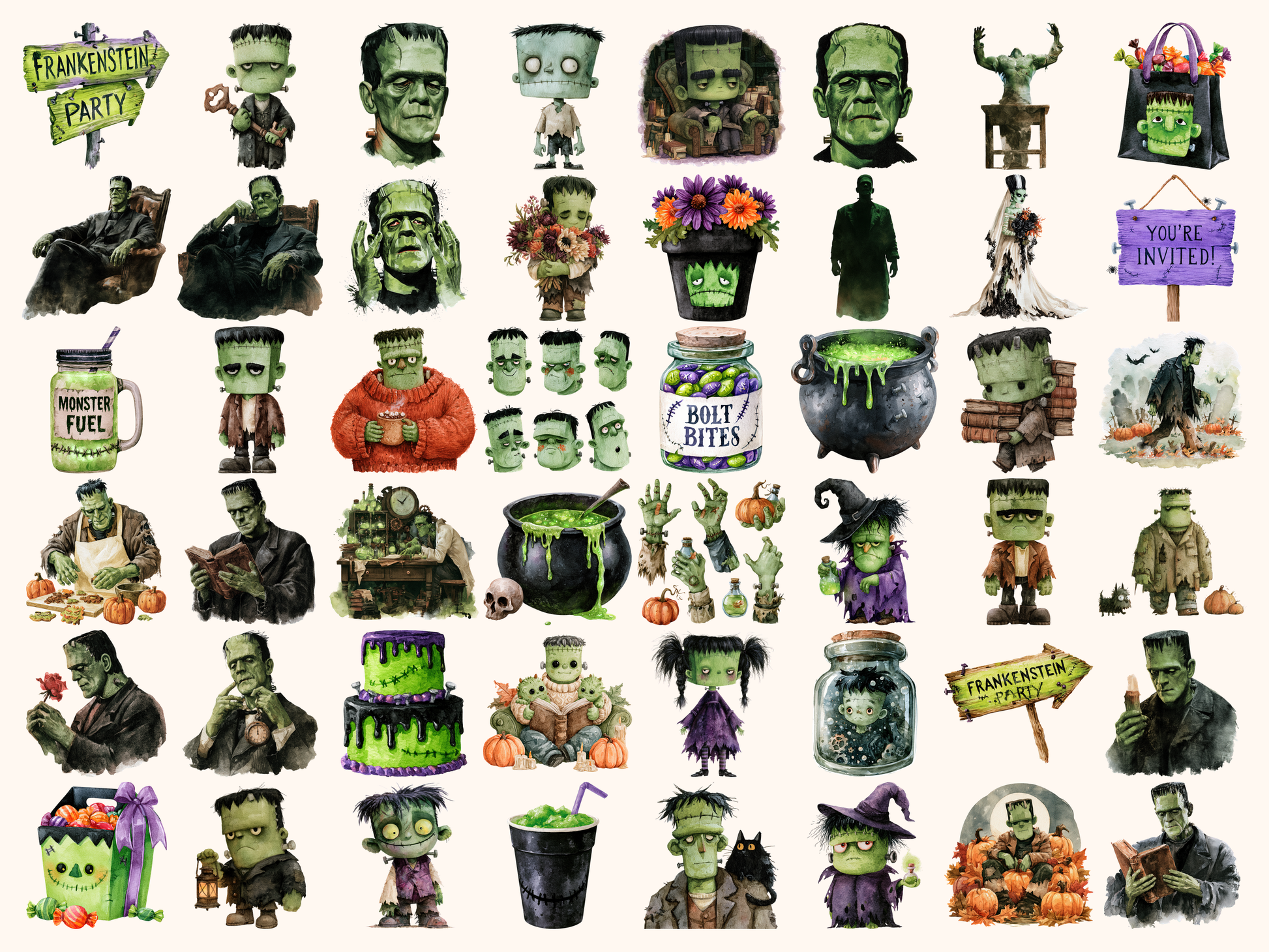 Frankenstein Watercolor Clipart