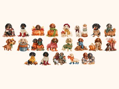 Cozy Dachshund Fall Watercolor Clipart