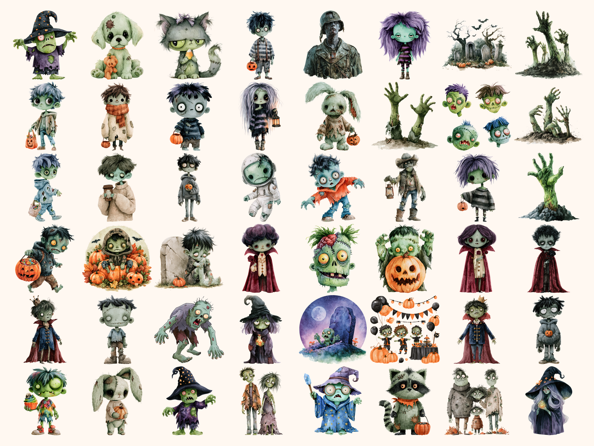 Zombies Watercolor Clipart