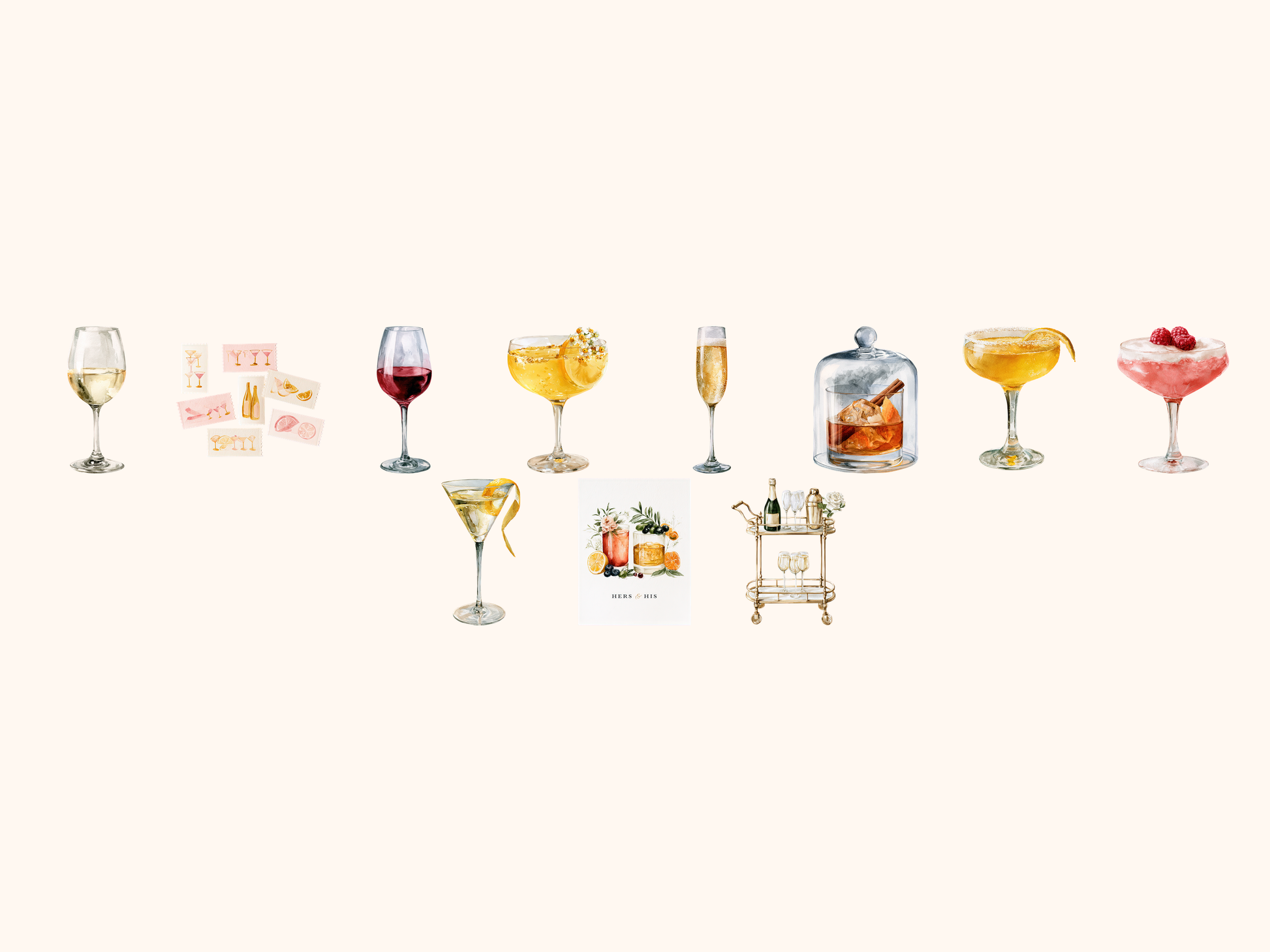 Cocktail Bar Watercolor Clipart
