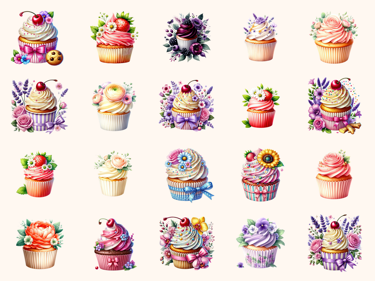 Floral Cupcakes Clipart