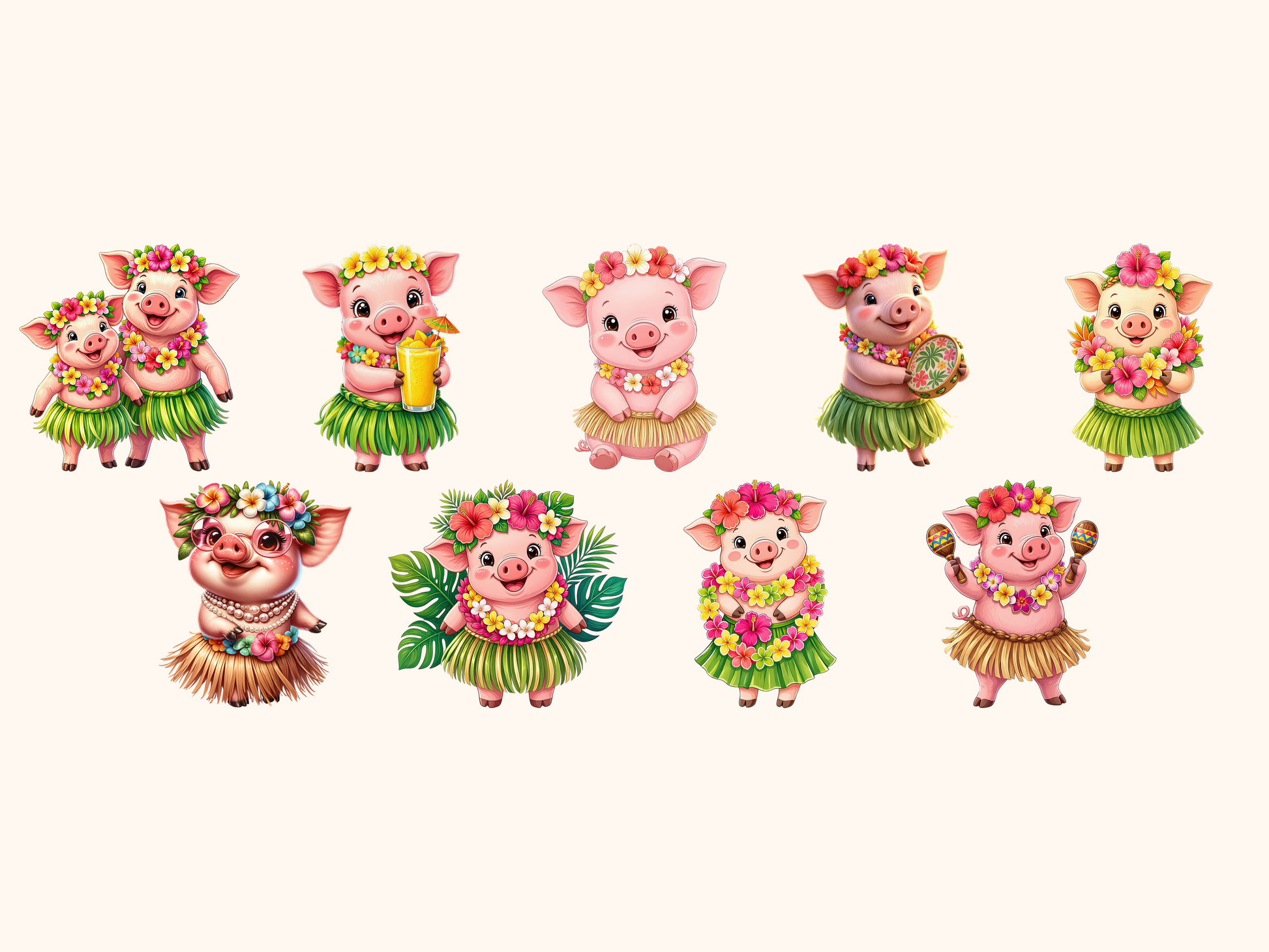 Hula Pigs Clipart