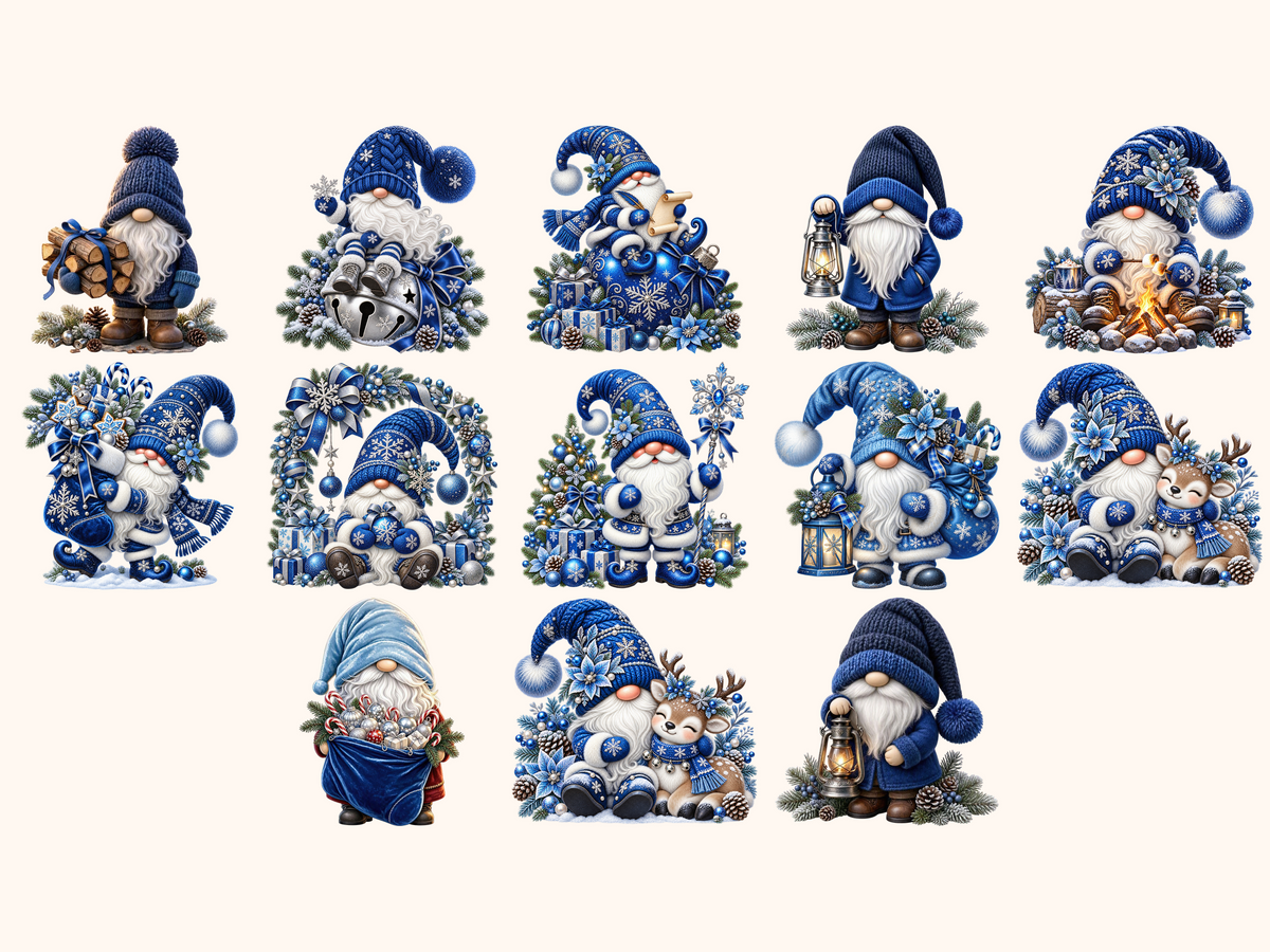 Blue Christmas Gnomes Clipart