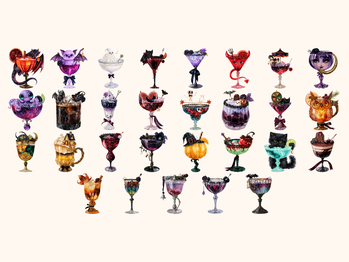 Halloween Cocktails Watercolor Clipart — listing preview 8