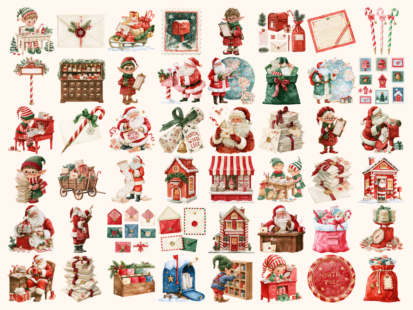 Santa’s Post Office Watercolor Clipart