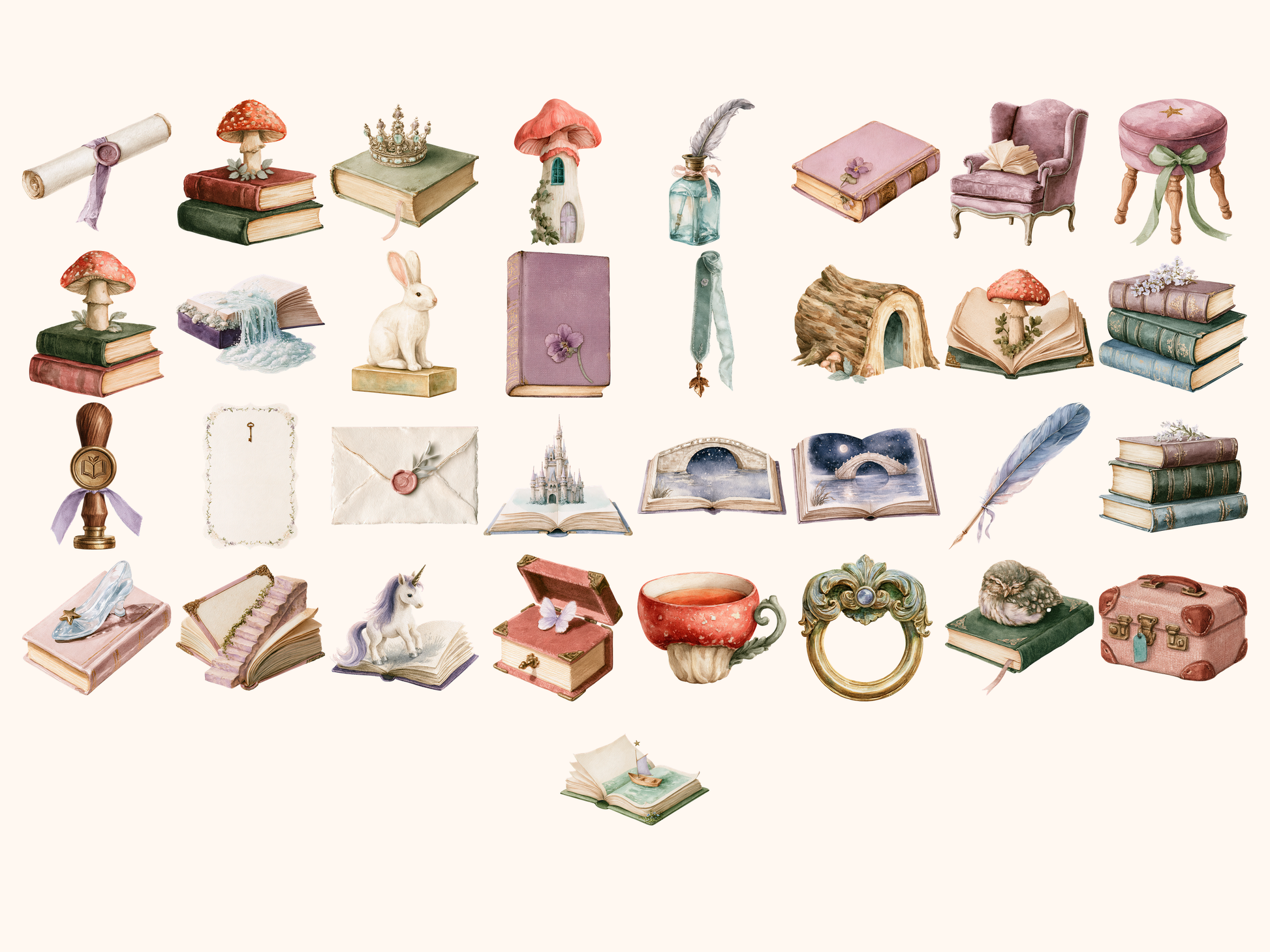 Fairytale Books Watercolor Clipart