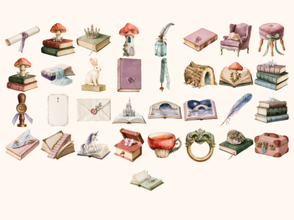 Fairytale Books Watercolor Clipart