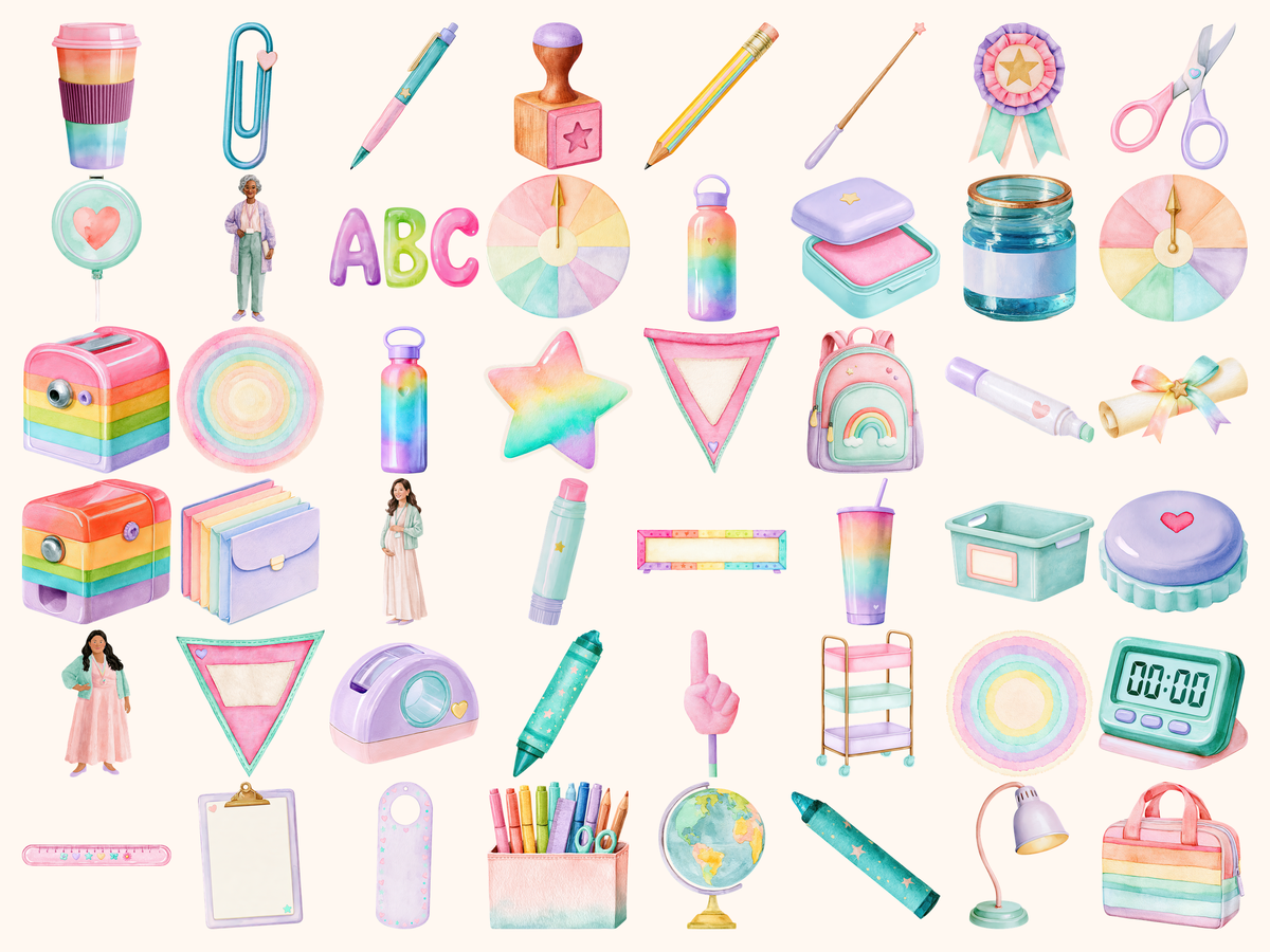 Pastel Teacher Watercolor Clipart