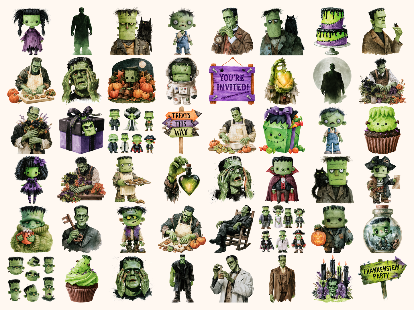 Frankenstein Watercolor Clipart