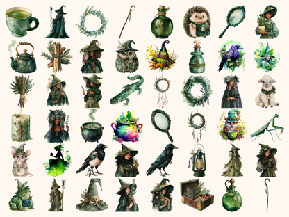 Herbal Witches Watercolor Clipart