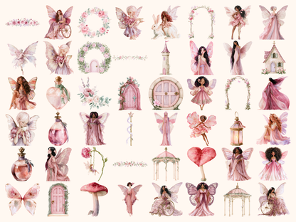 Pink Fairies Watercolor Clipart