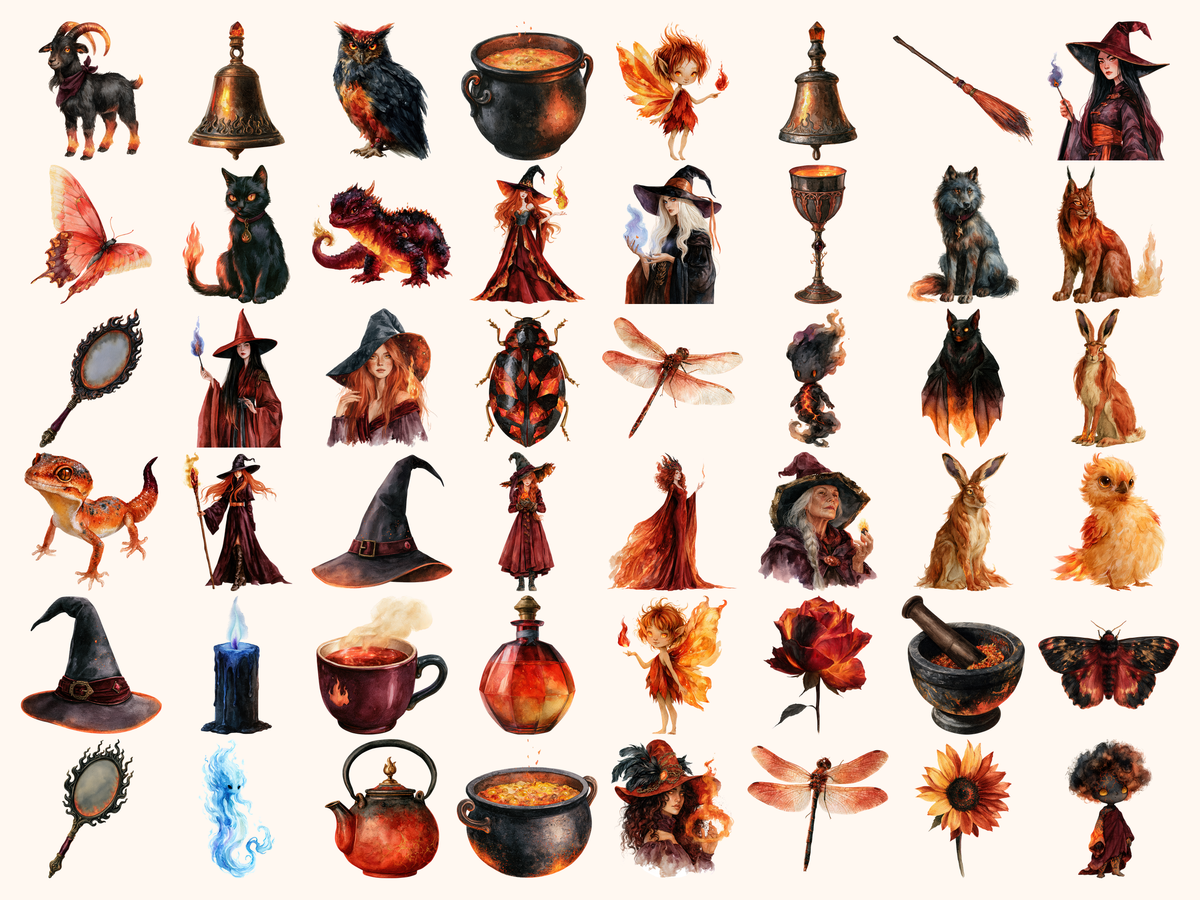 Fire Witches Watercolor Clipart