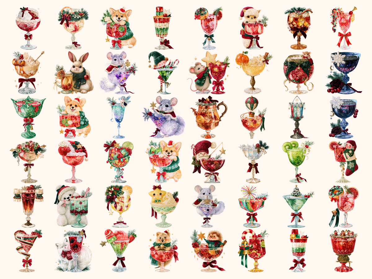 Christmas Cocktails Watercolor Clipart — listing preview 8