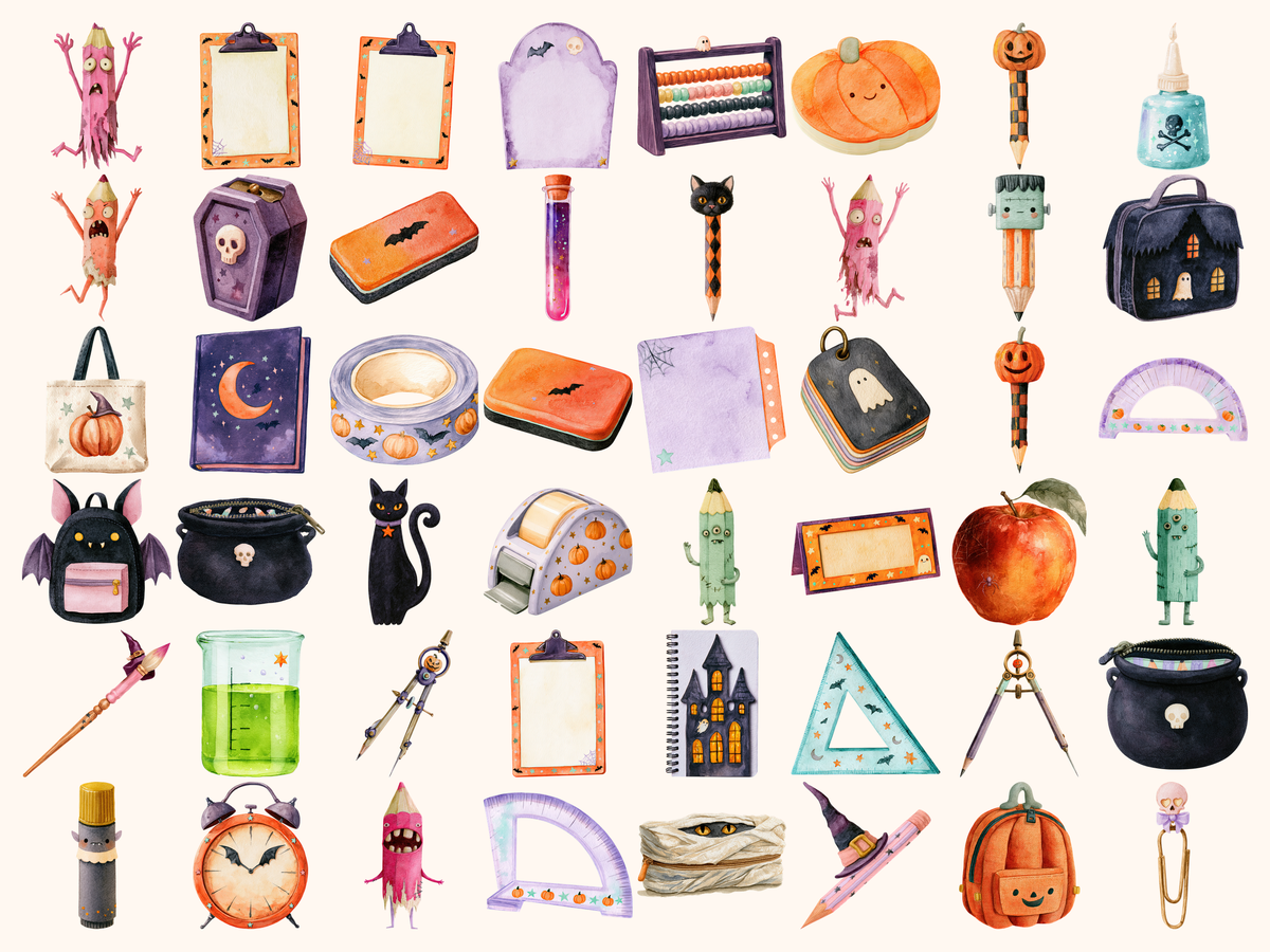 Halloween School Watercolor Clipart
