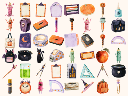 Halloween School Watercolor Clipart