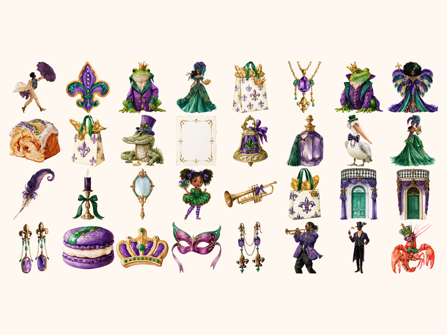 Mardi Gras Watercolor Clipart