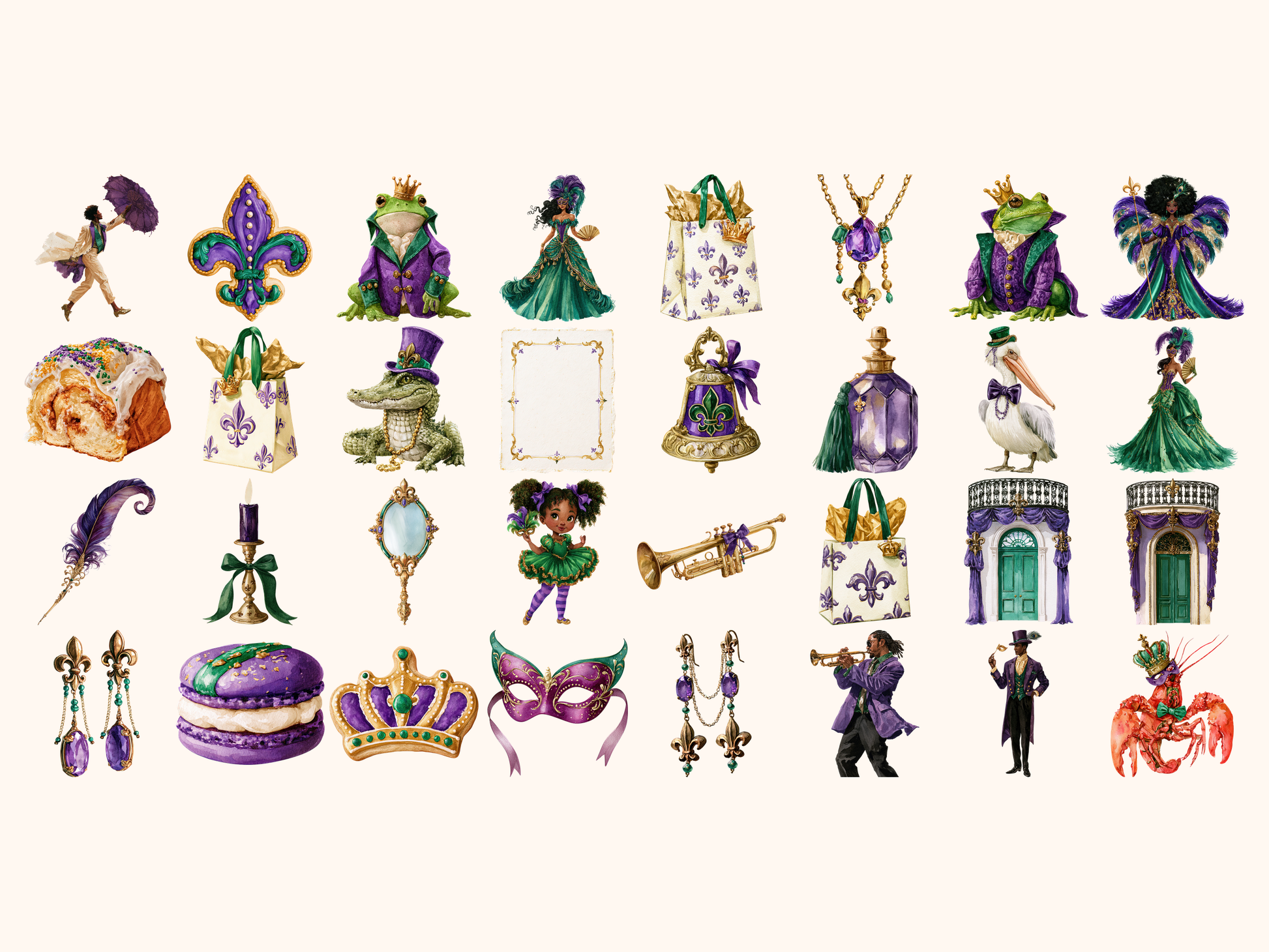 Mardi Gras Watercolor Clipart