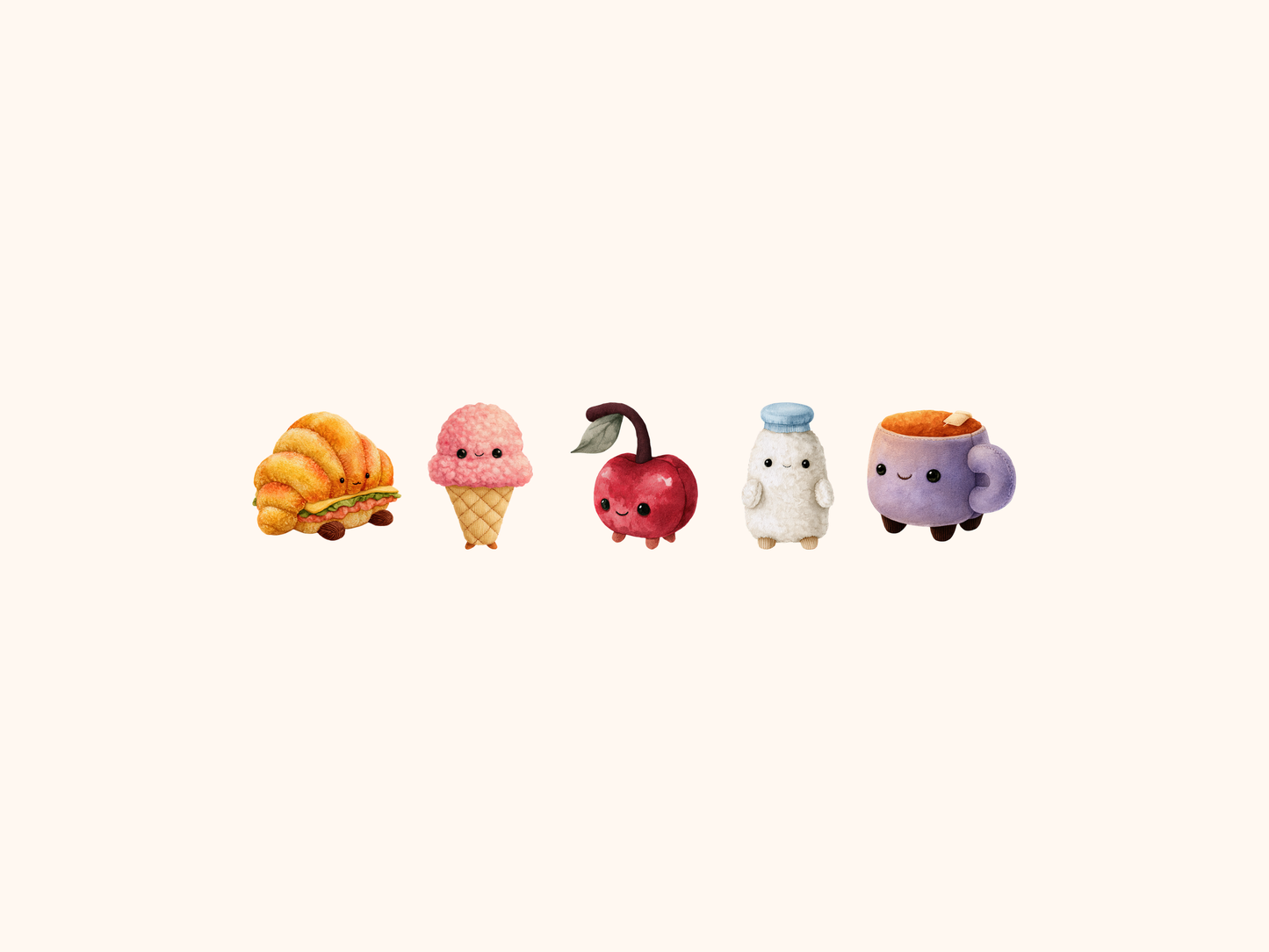 Plushie Food & Drinks Watercolor Clipart