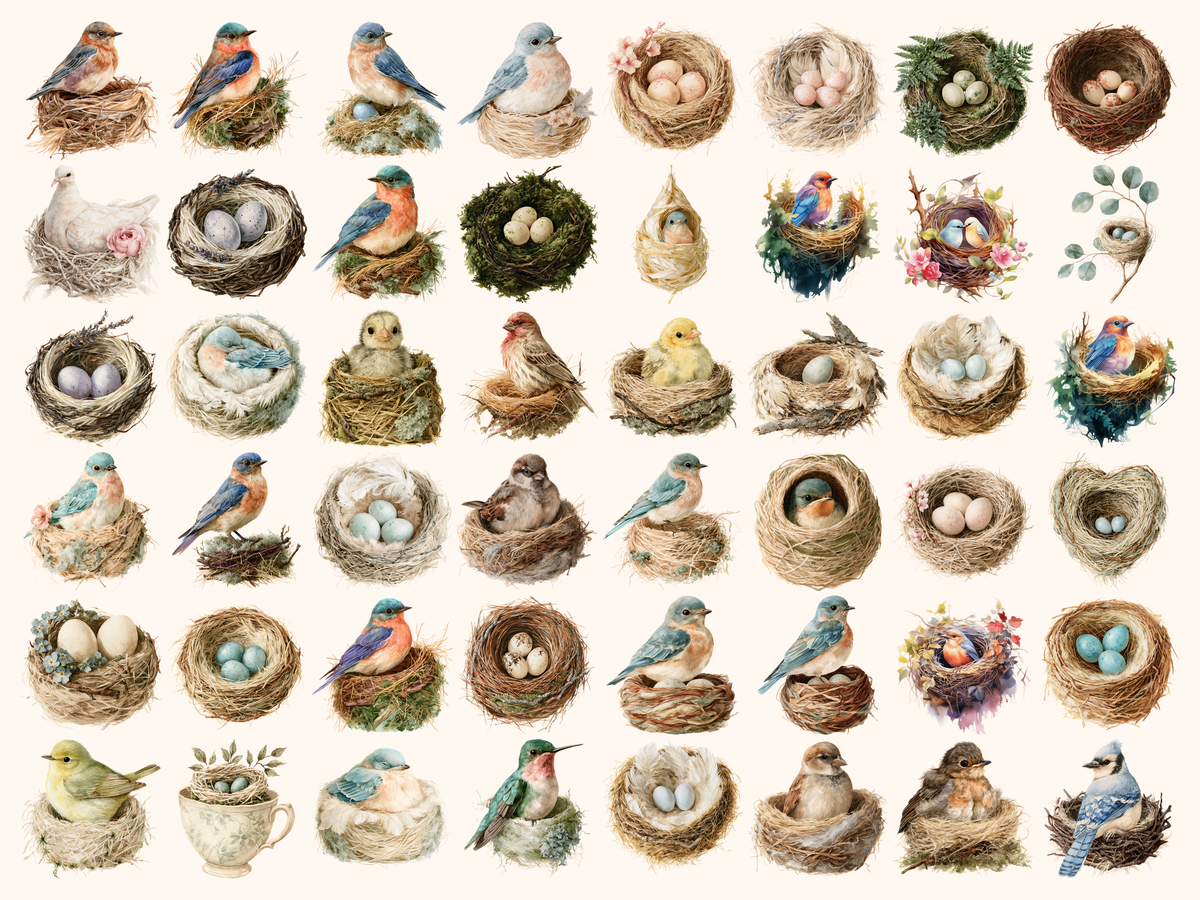 Bird Nests Watercolor Clipart