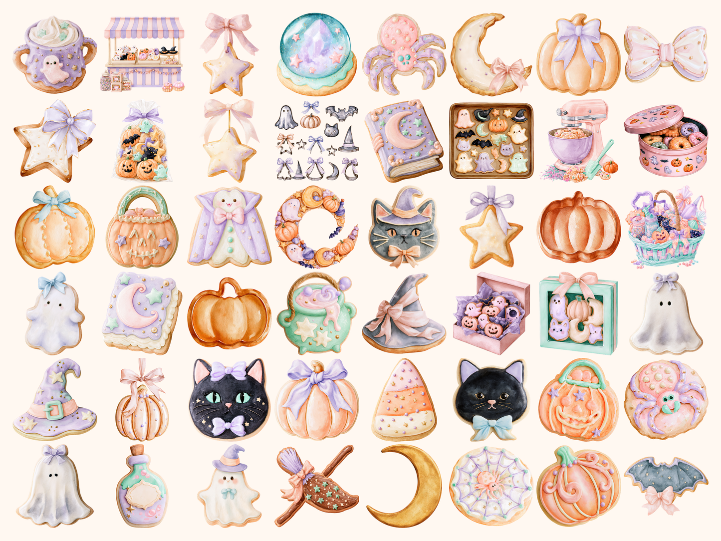 Pastel Halloween Cookies Watercolor Clipart