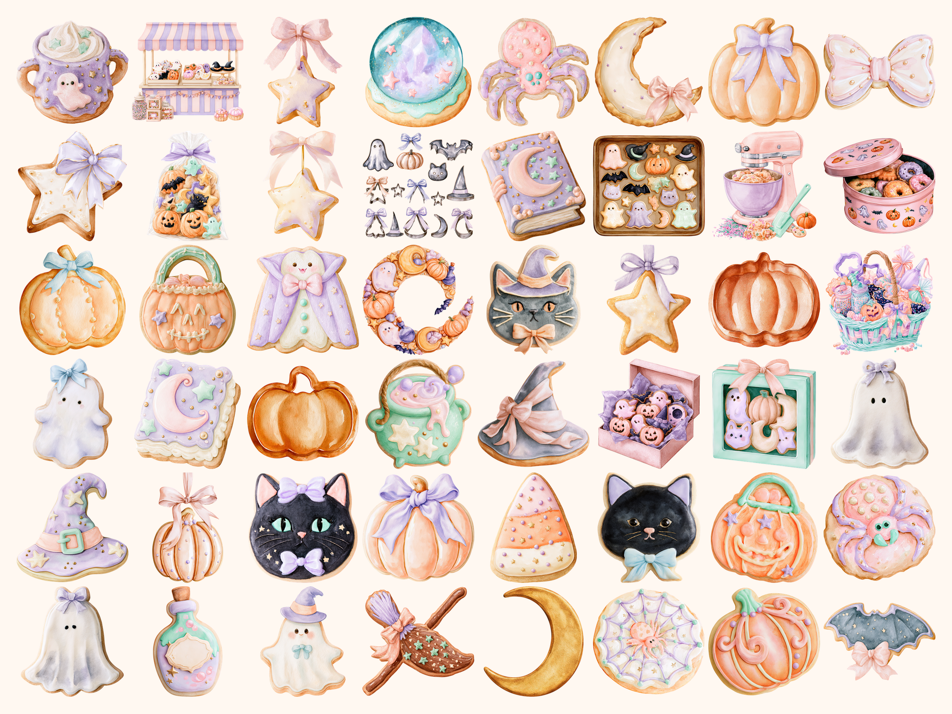 Pastel Halloween Cookies Watercolor Clipart