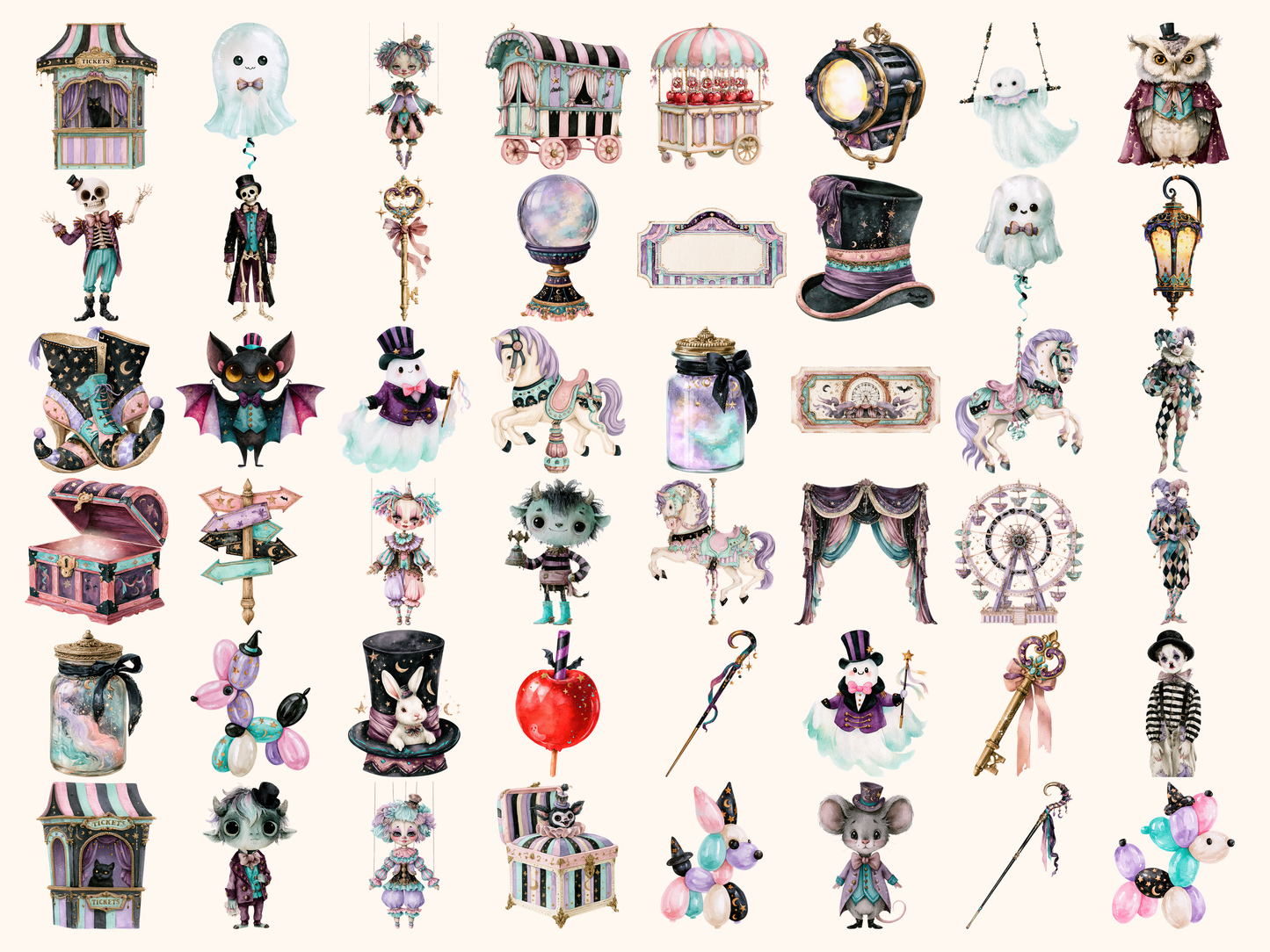 Spooky Circus Watercolor Clipart