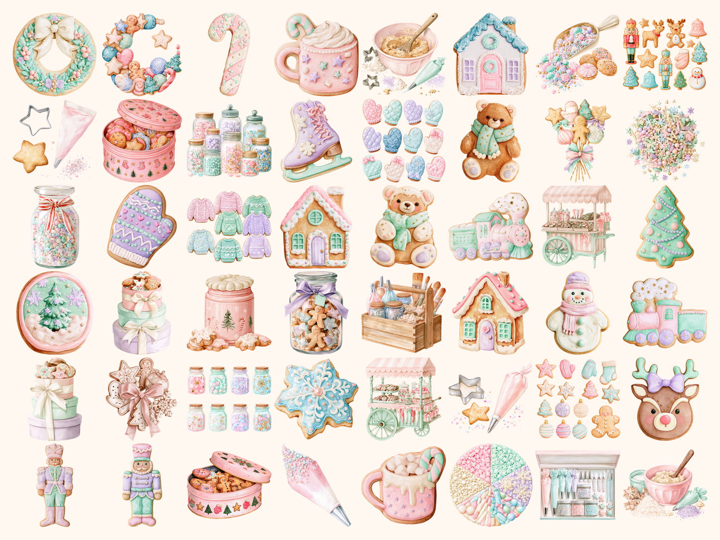 Pastel Christmas Cookies Watercolor Clipart