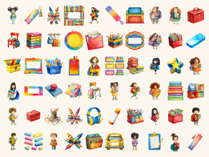 Back to School Watercolor Clipart