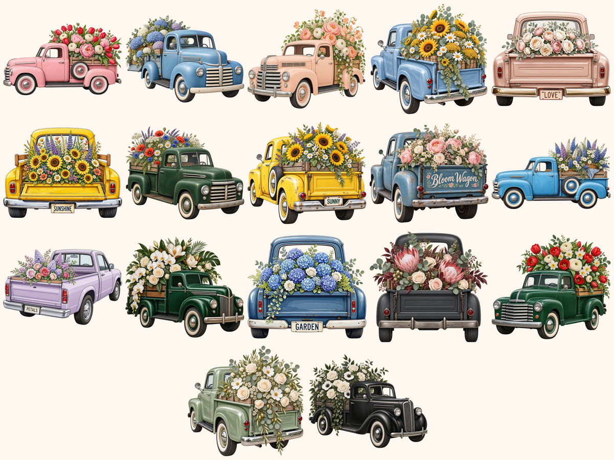 Floral Trucks Clipart