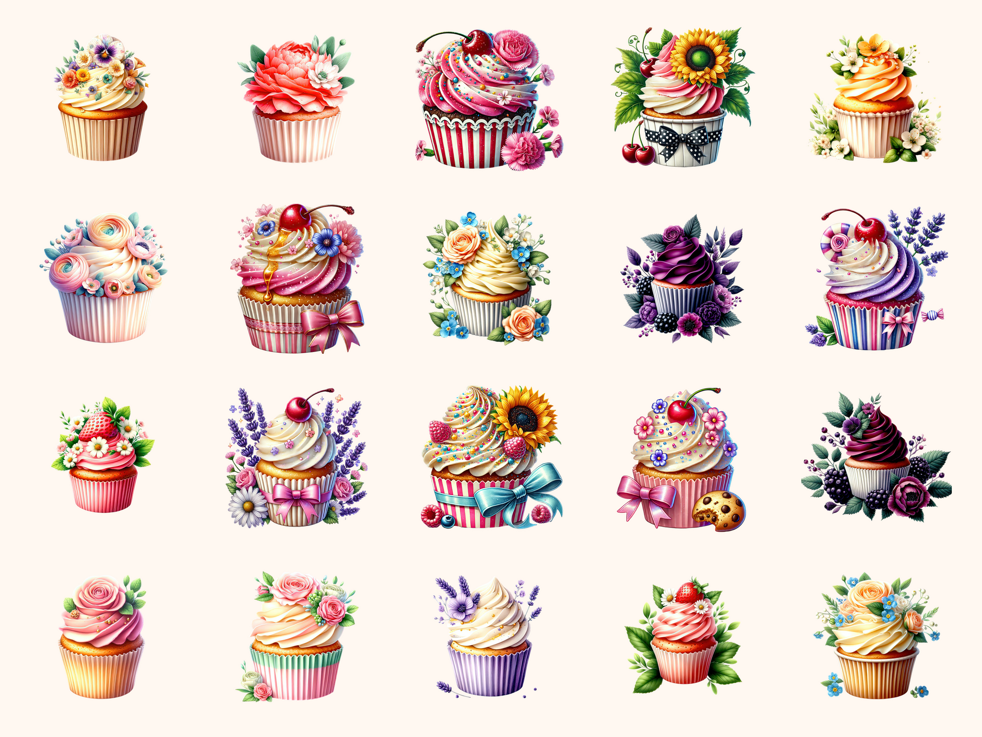 Floral Cupcakes Clipart