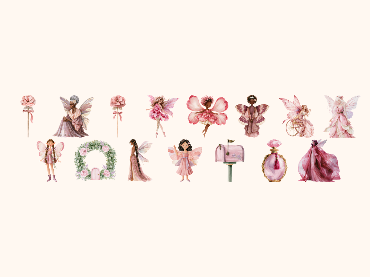 Pink Fairies Watercolor Clipart