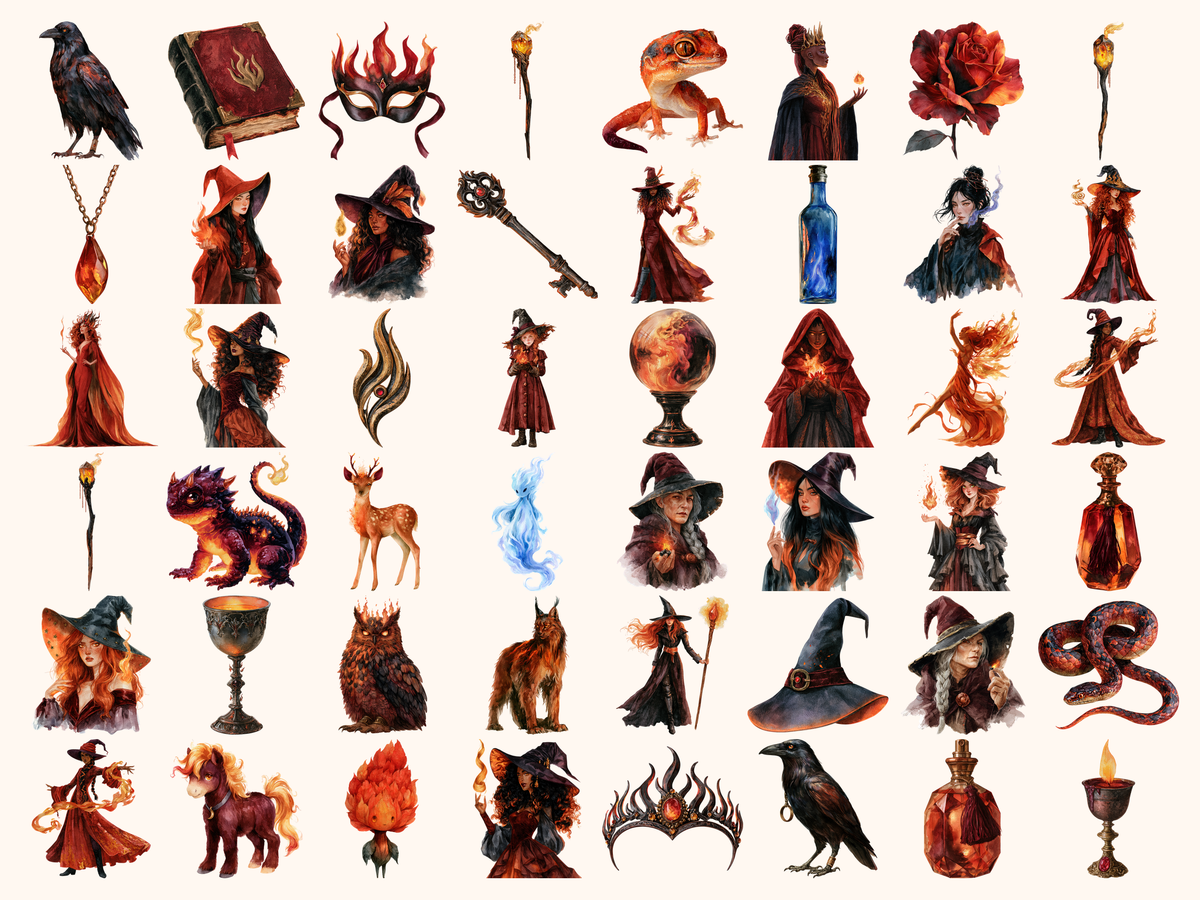 Fire Witches Watercolor Clipart