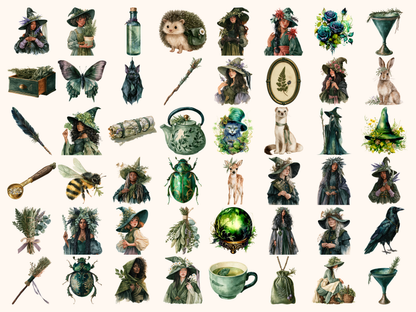 Herbal Witches Watercolor Clipart