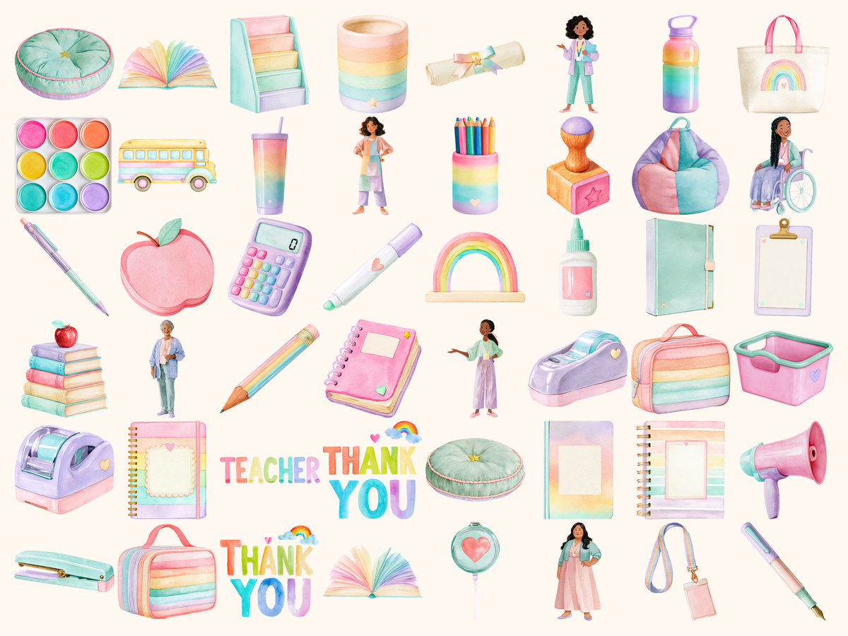 Pastel Teacher Watercolor Clipart