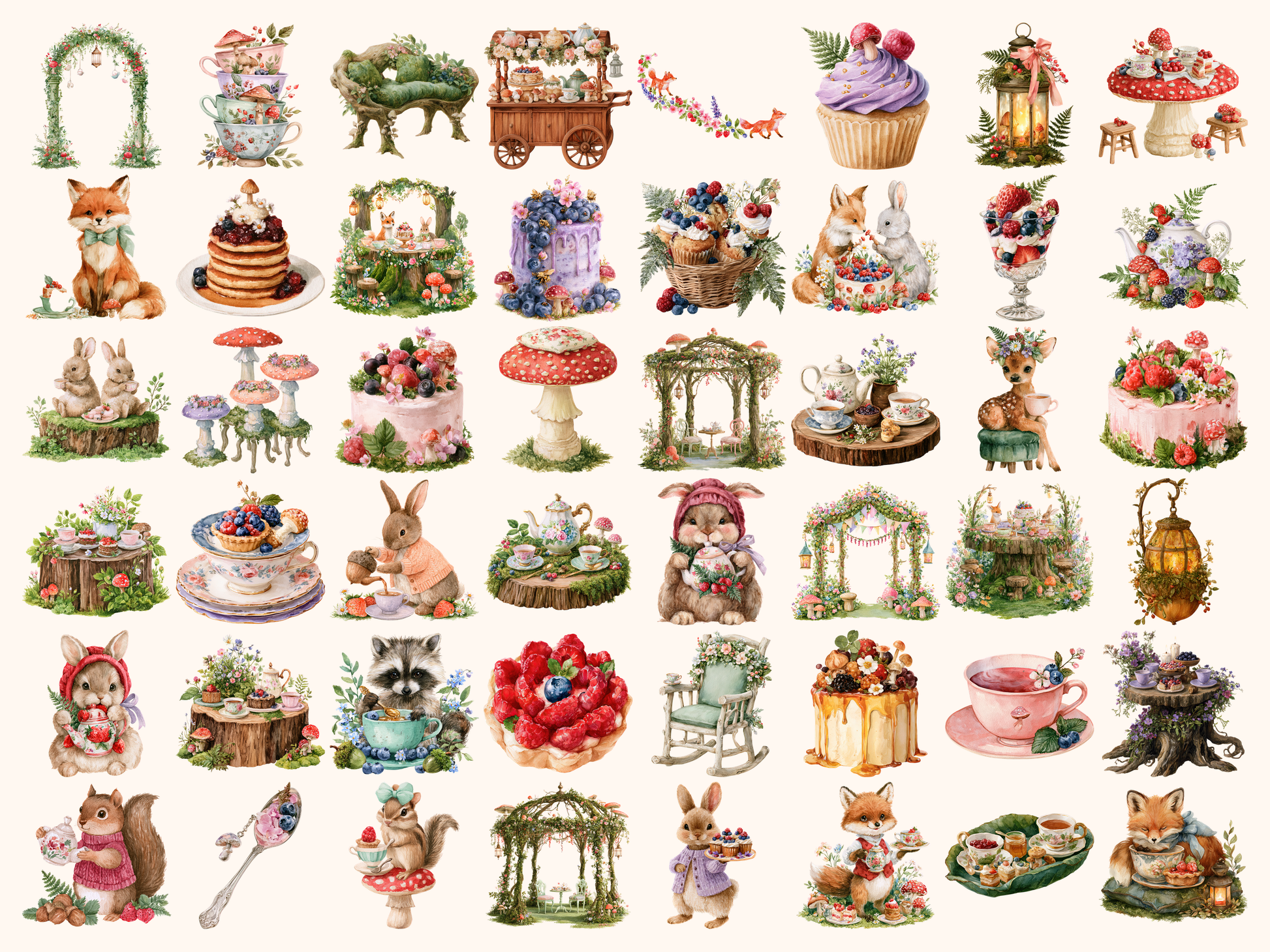 Forest Tea Party Watercolor Clipart