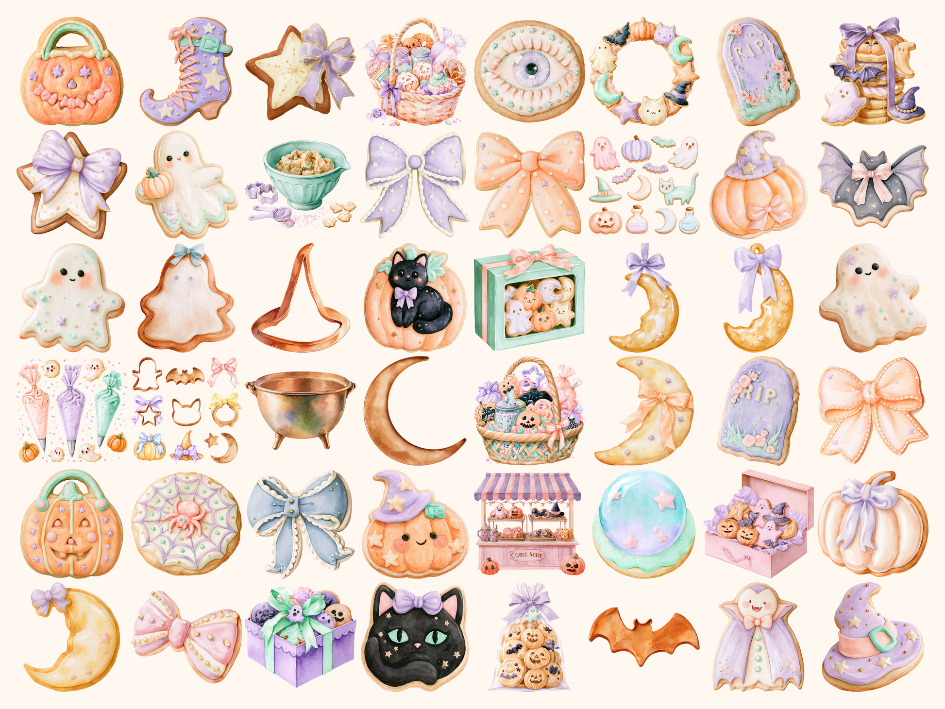 Pastel Halloween Cookies Watercolor Clipart