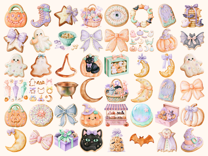 Pastel Halloween Cookies Watercolor Clipart
