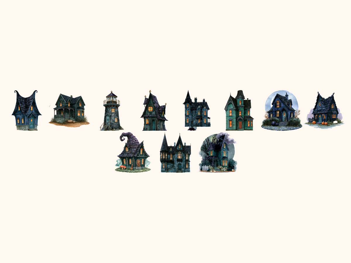 Halloween Houses Watercolor Clipart