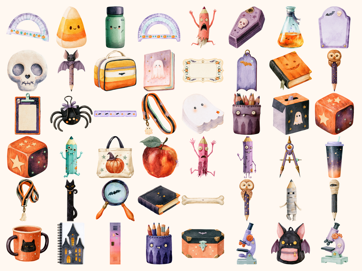 Halloween School Watercolor Clipart