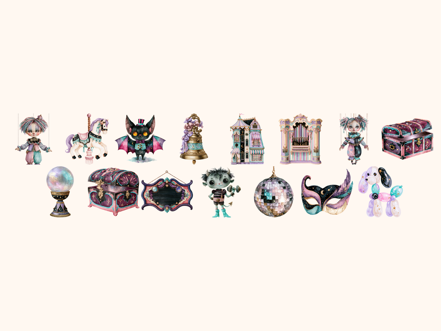 Spooky Circus Watercolor Clipart