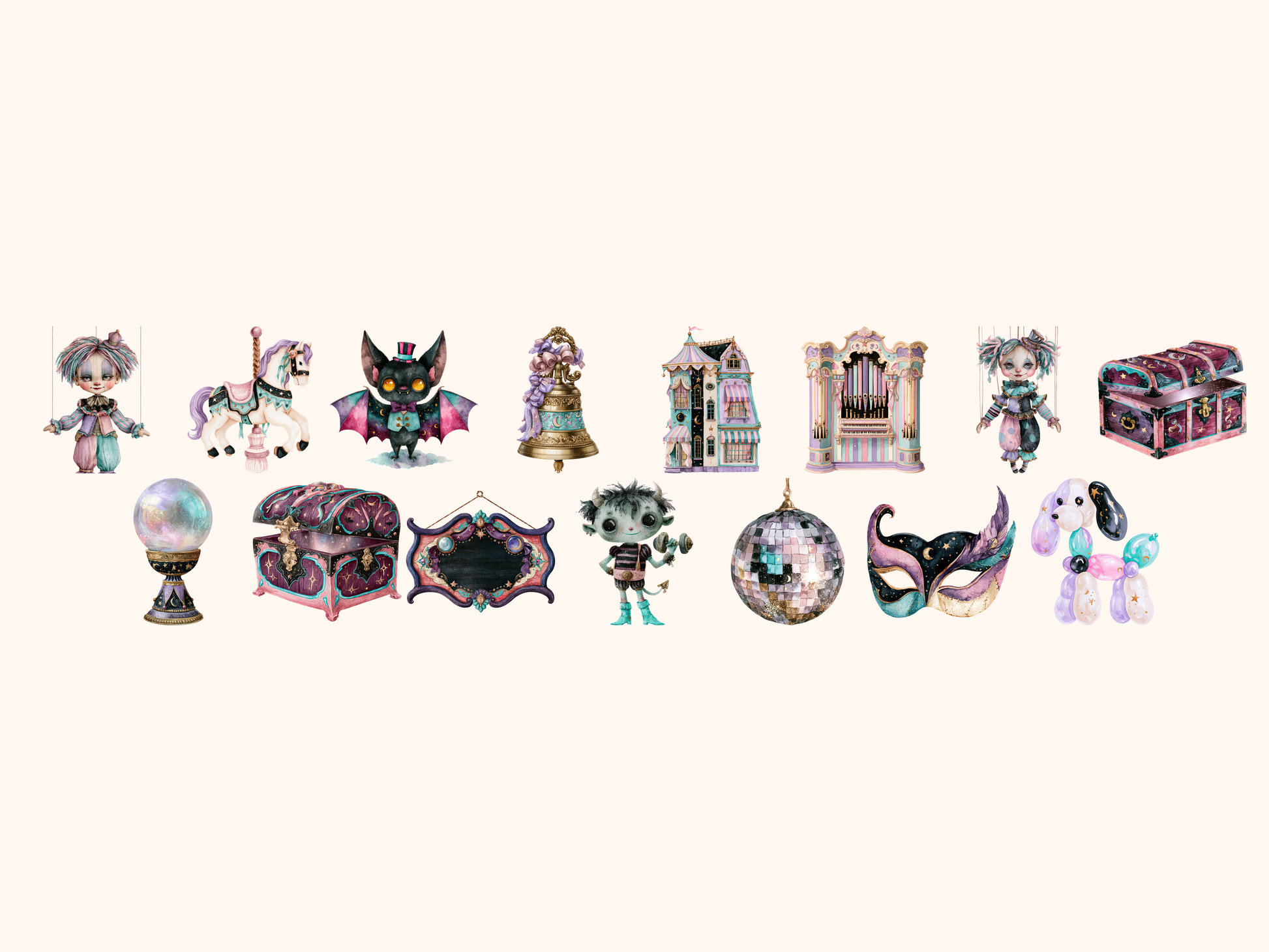 Spooky Circus Watercolor Clipart