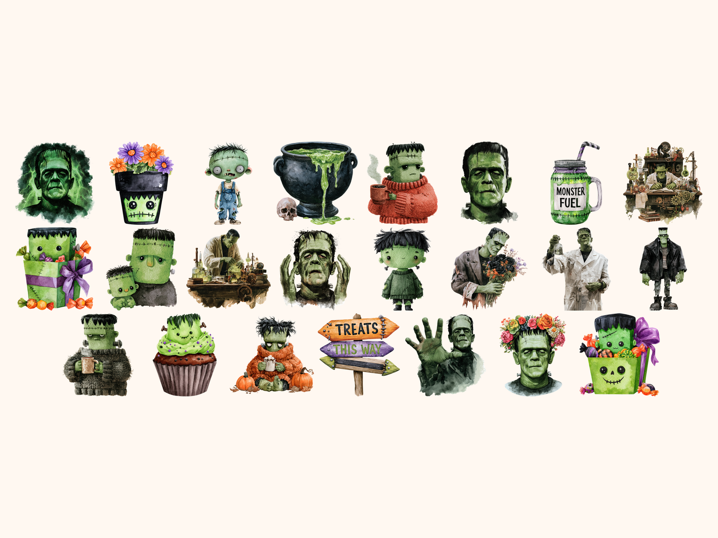 Frankenstein Watercolor Clipart