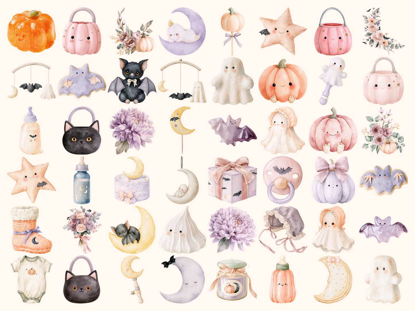 Halloween Baby Shower Watercolor Clipart