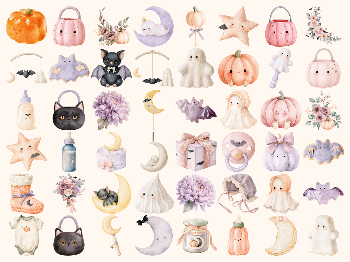Halloween Baby Shower Watercolor Clipart