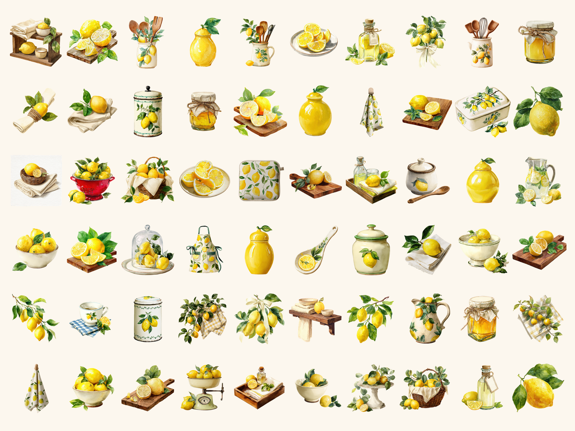 Lemon Kitchen Watercolor Clipart