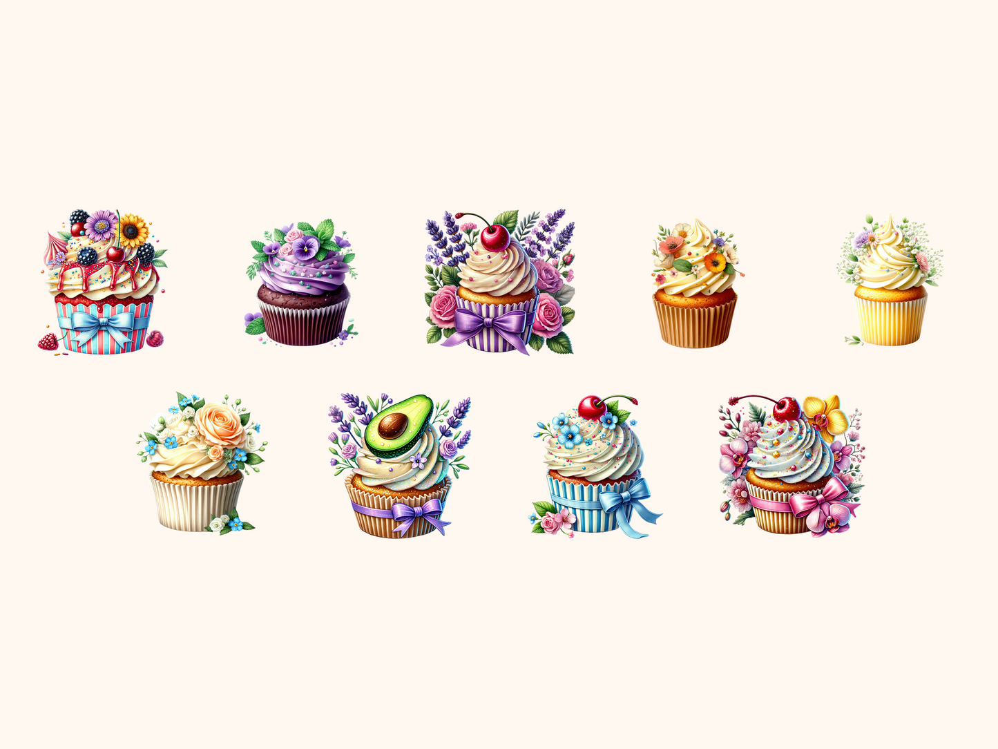 Floral Cupcakes Clipart