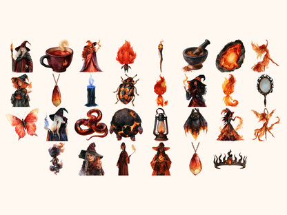 Fire Witches Watercolor Clipart
